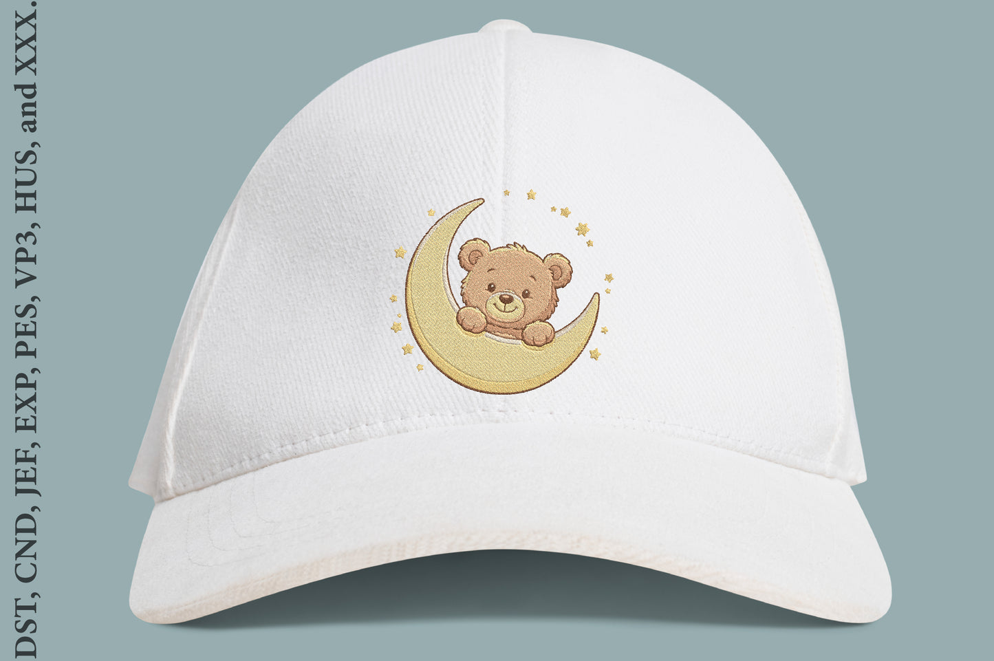 Teddy Bear Moon Embroidery Design – Cute Teddy Bear & Crescent Moon Machine Embroidery Pattern, Adorable Baby Nursery Embroidery Design