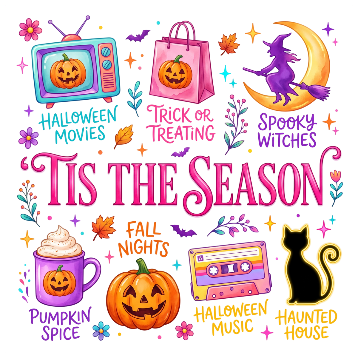 Tis The Season Neon Halloween PNG