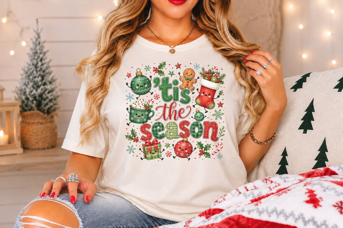 Tis the Season Christmas Holiday PNG Cute Ornament Stocking Gingerbread Sublimation