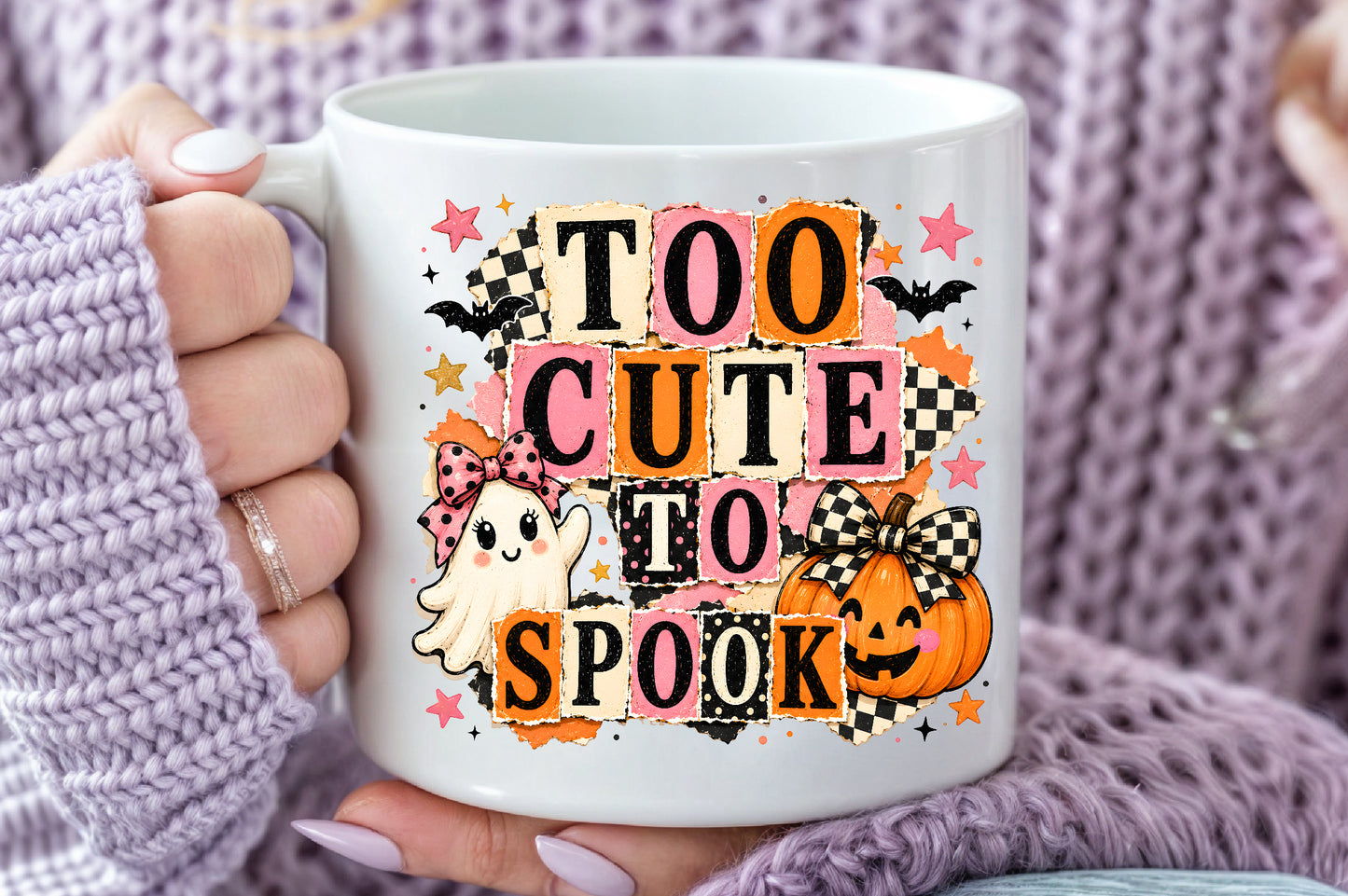 Too Cute To Spook Halloween PNG Cute Ghost Pumpkin Sublimation Design