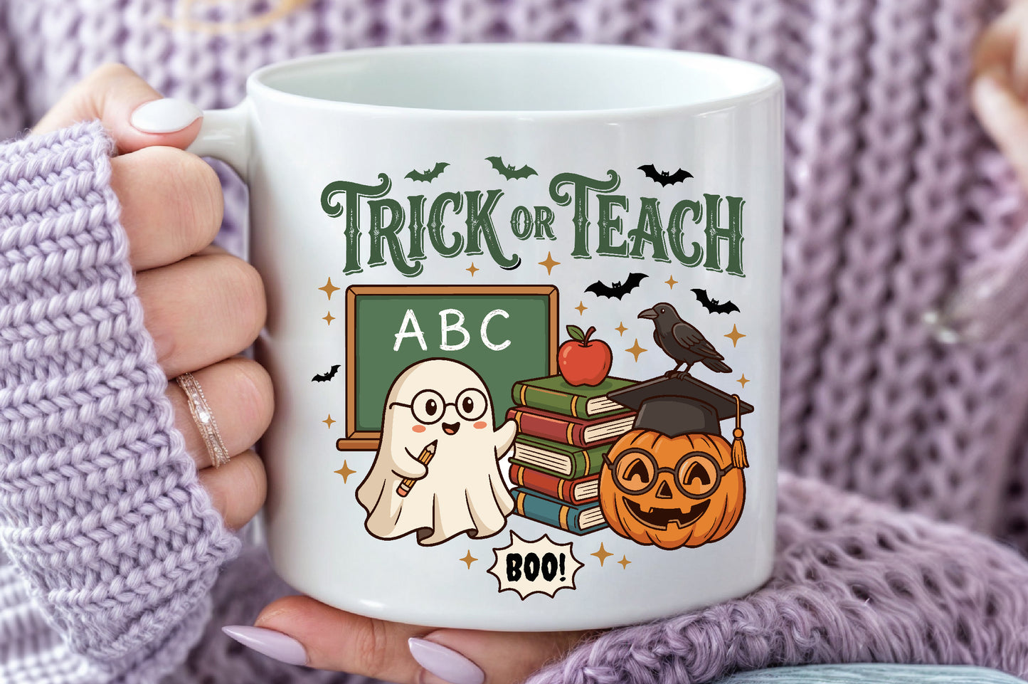 Trick or Teach Halloween PNG Cute Teacher Ghost Sublimation Design