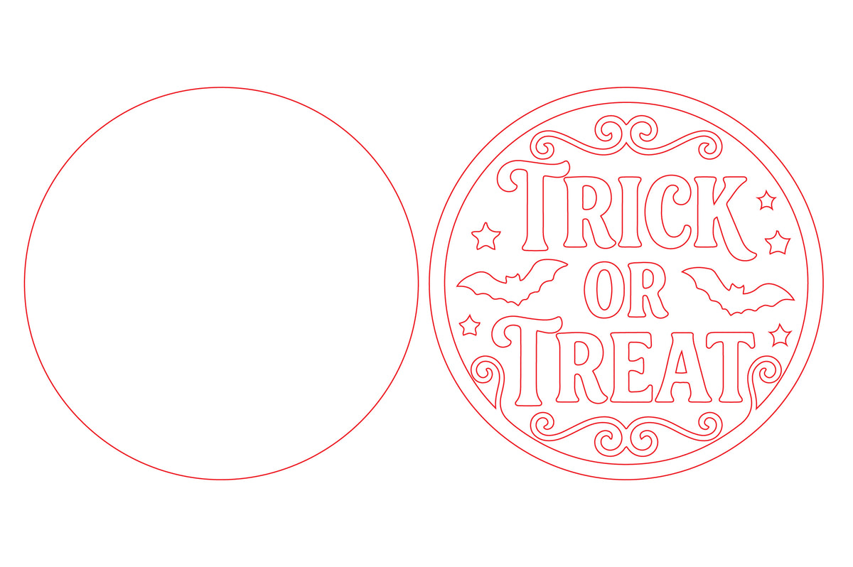 Trick or Treat SVG, Halloween Round Door Hanger Laser Cut File