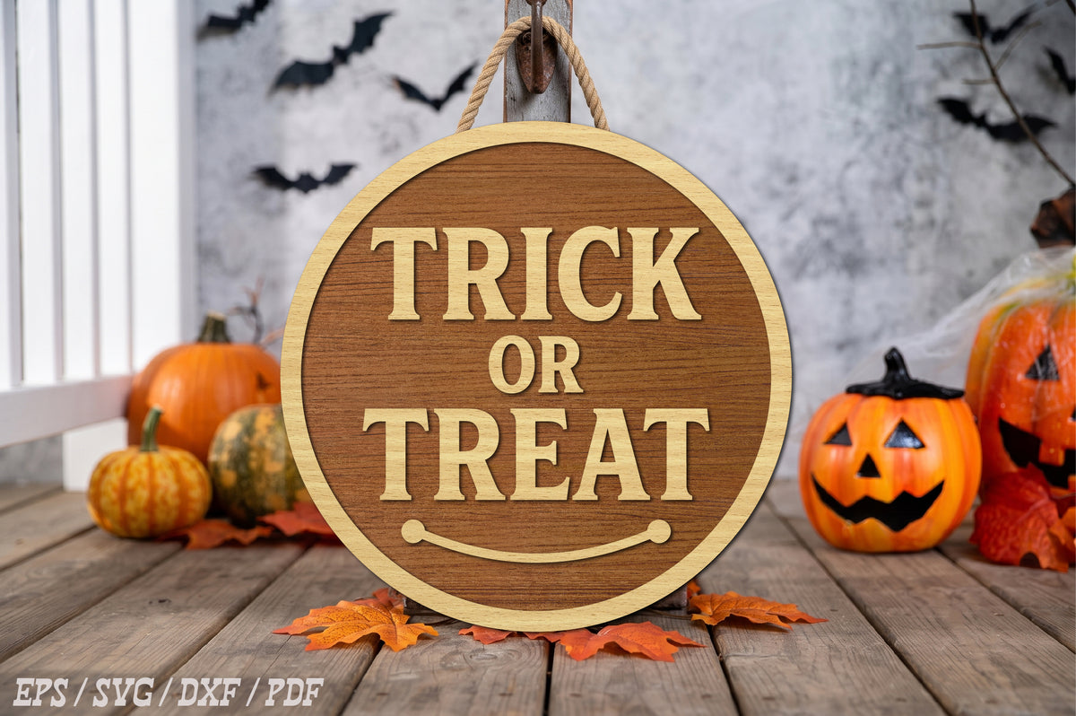 Trick or Treat Round Door Hanger SVG