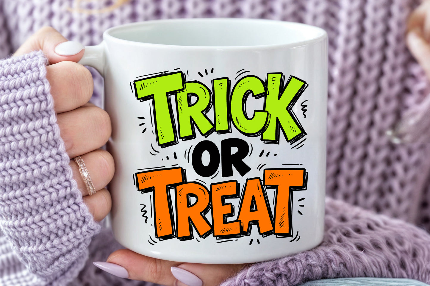 Trick or Treat PNG Funny Halloween Typography Neon Spooky Sublimation Design