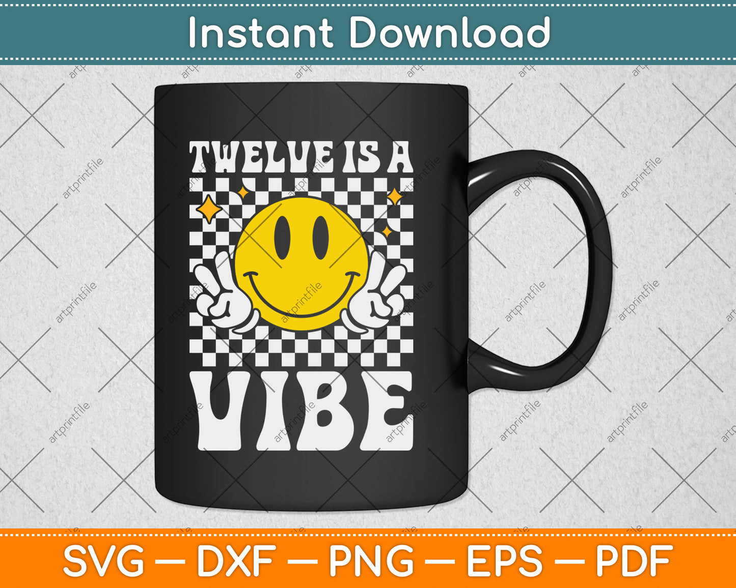 Twelve Is A Vibe 12th Birthday Groovy Boys Girls 12 Year Old Svg Png Digital File