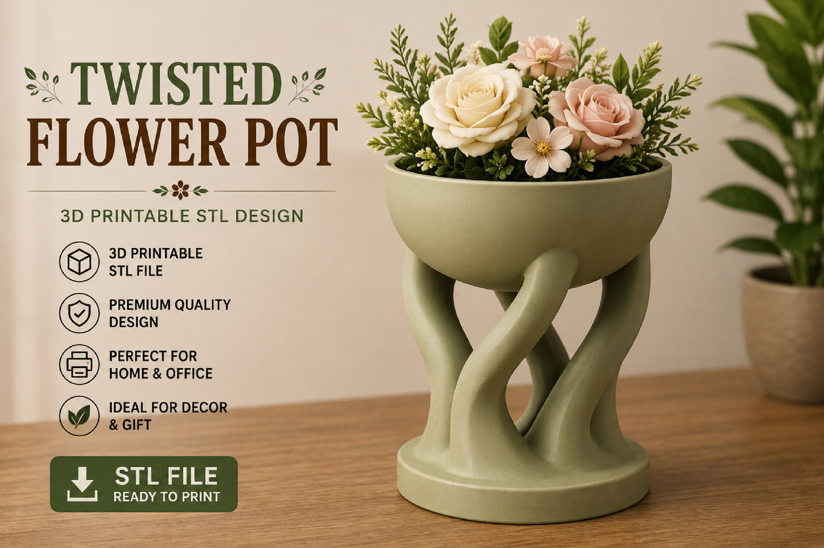 Twisted Flower Pot 3D STL Design