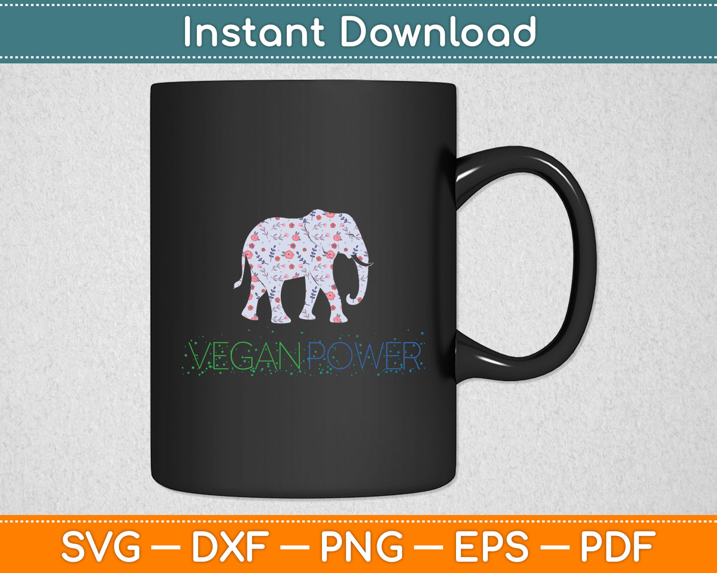 Vegan Power Elephant Mandala Svg Digital Cutting File