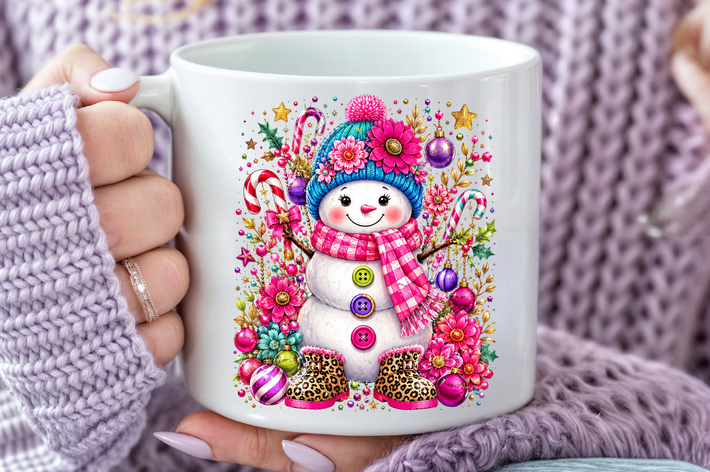Vibrant Pink Christmas Snowman Sublimation PNG