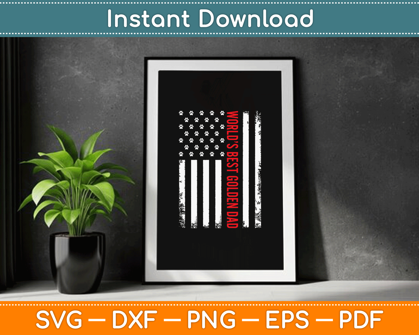 Vintage American Flag World’s Best Golden Retriever Dad SVG Digital Cutting File