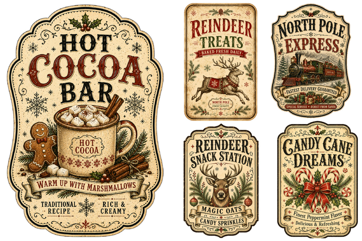 Vintage Christmas Label PNG Bundle Sublimation