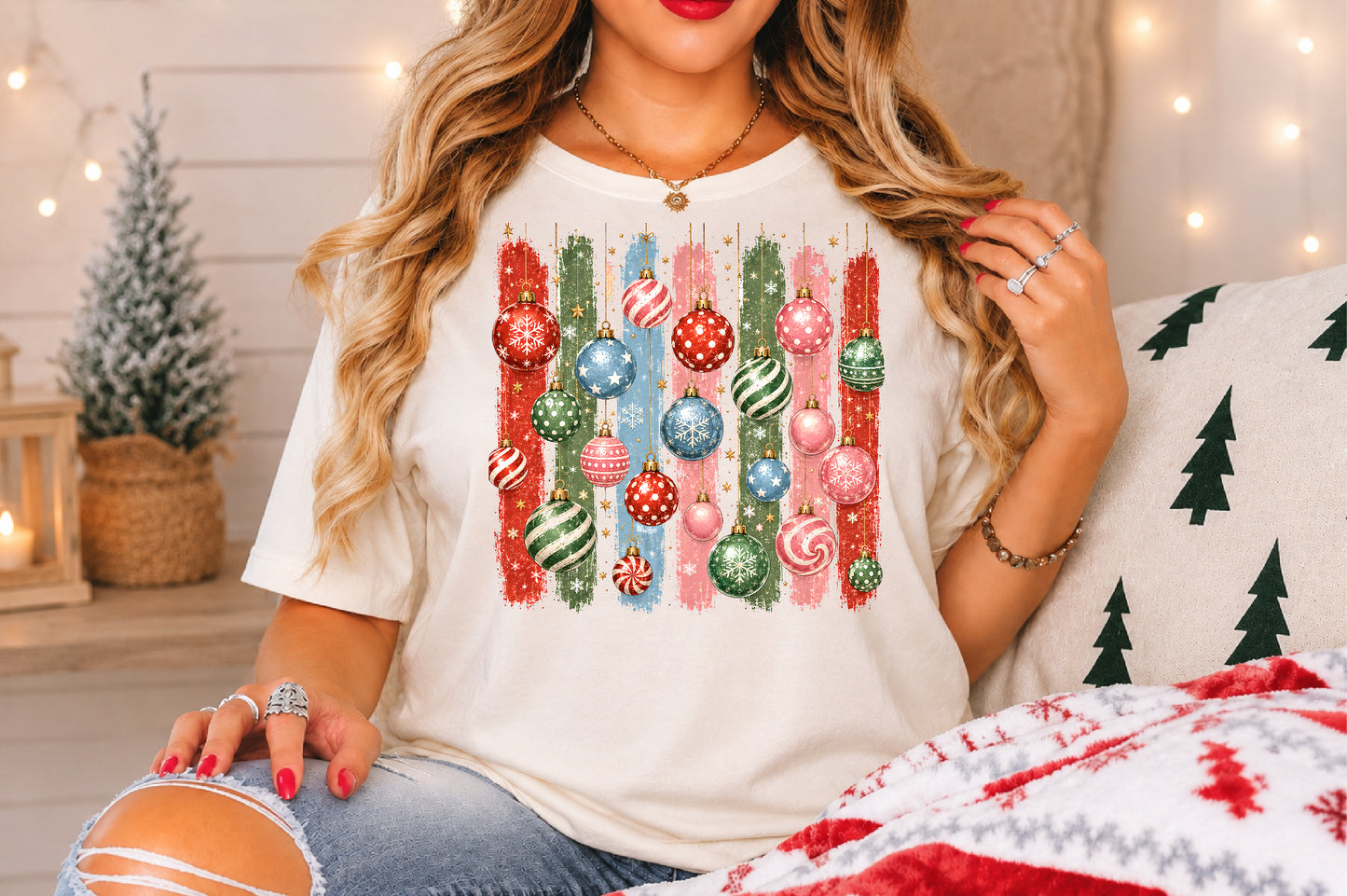 Vintage Christmas Ornaments PNG Retro Holiday Sublimation Design