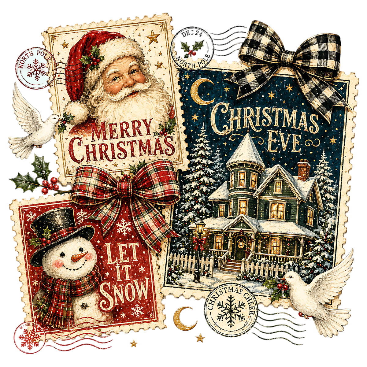 Vintage Christmas Postcard Collection PNG
