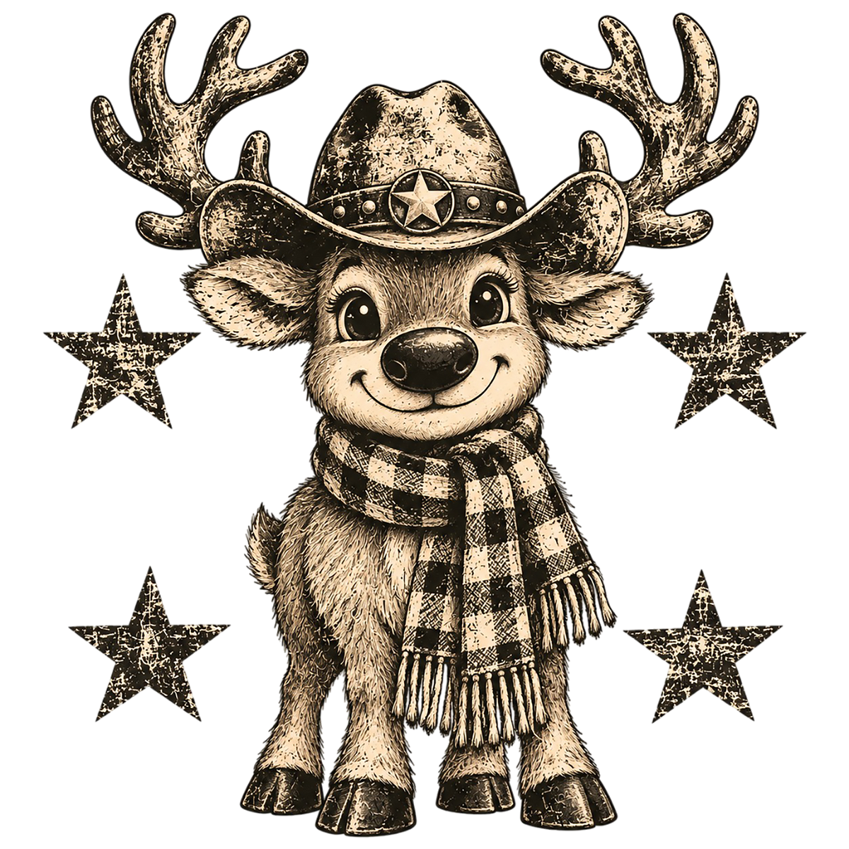 Vintage Cowboy Reindeer Christmas PNG