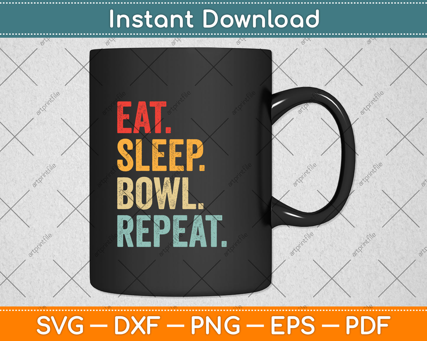 Vintage Eat Sleep Bowl Repeat Funny Bowling Svg Design Cutting File