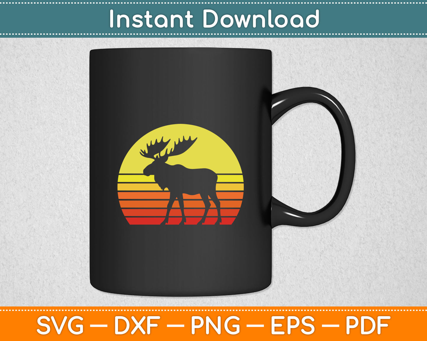 Vintage Eighties Style Retro Sun Moose National Park Forest Svg Digital Cutting File