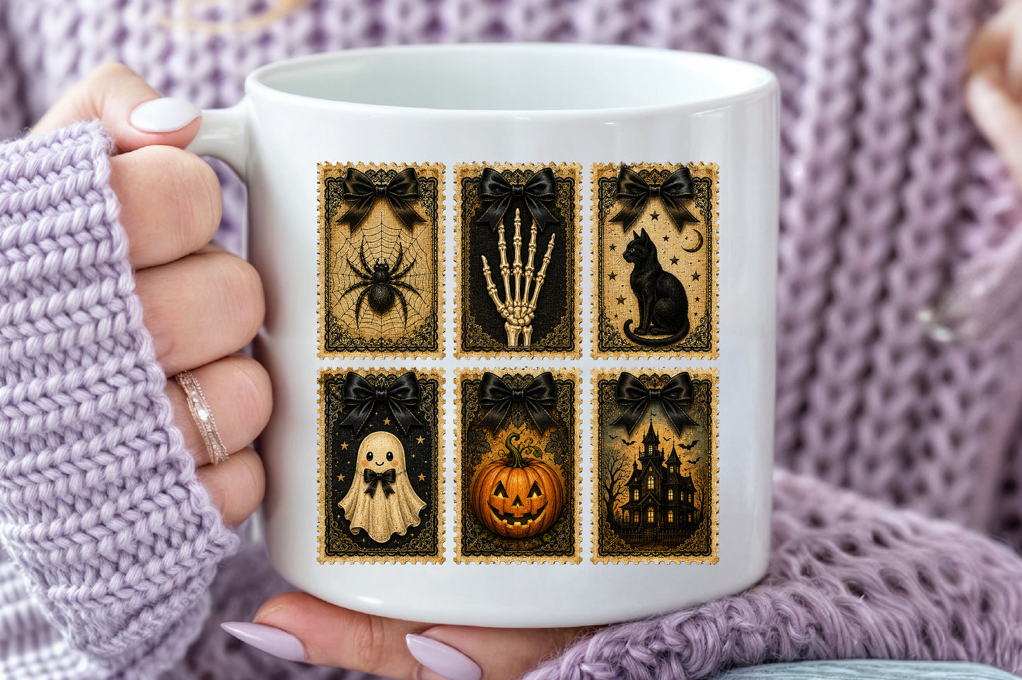 Vintage Halloween Postage Stamp PNG Bundle Sublimation