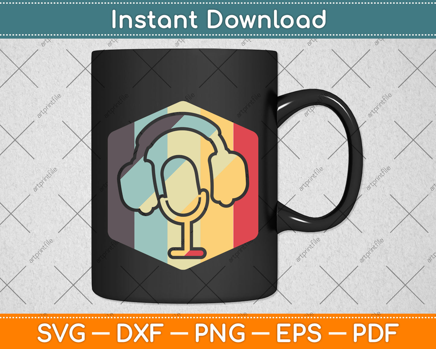 Vintage Headphones & Microphone Podcast Svg Png Dxf Digital Cutting File