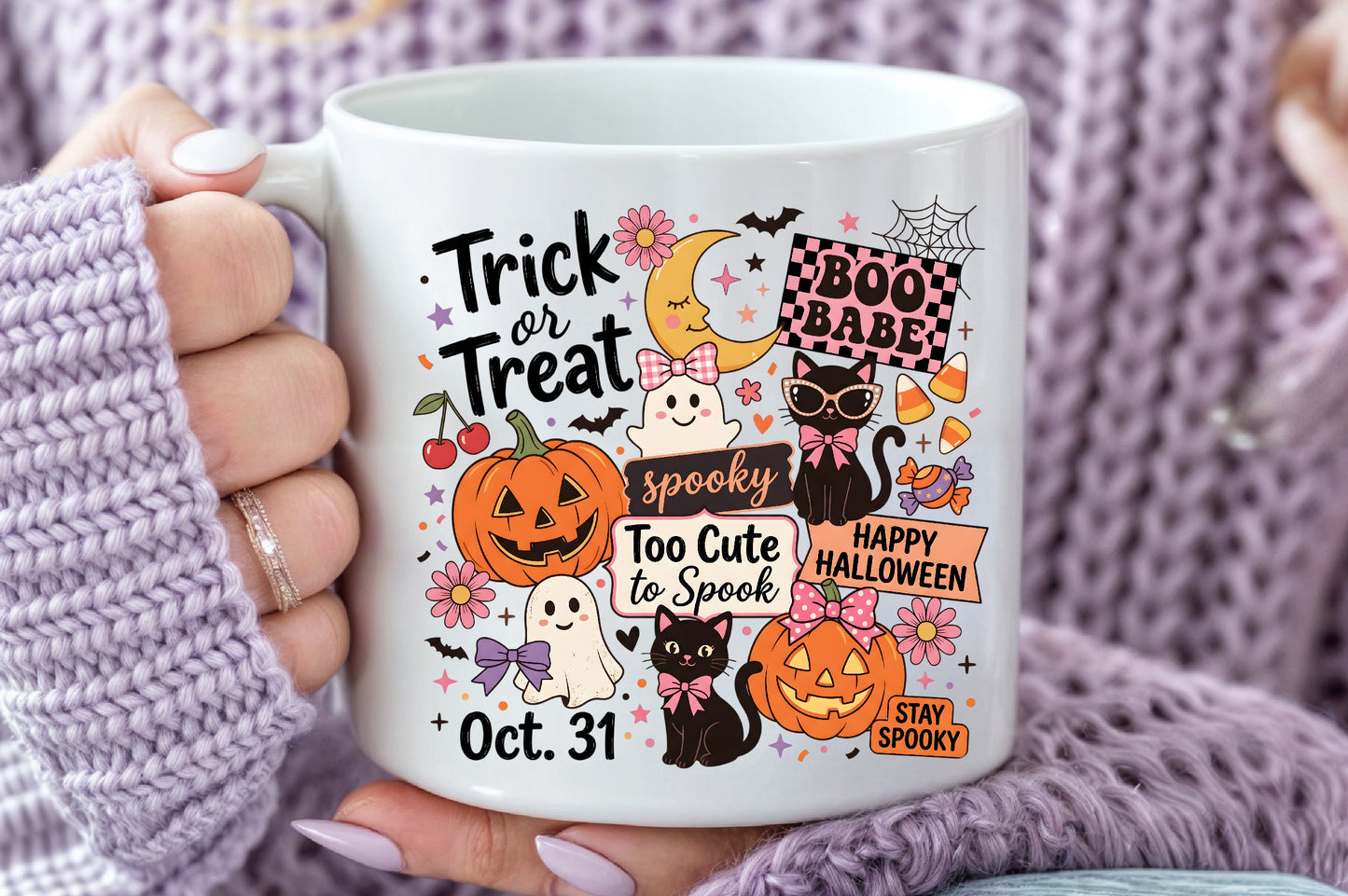 Trick or Treat Halloween PNG Spooky Cute Pumpkin Ghost Sublimation Design