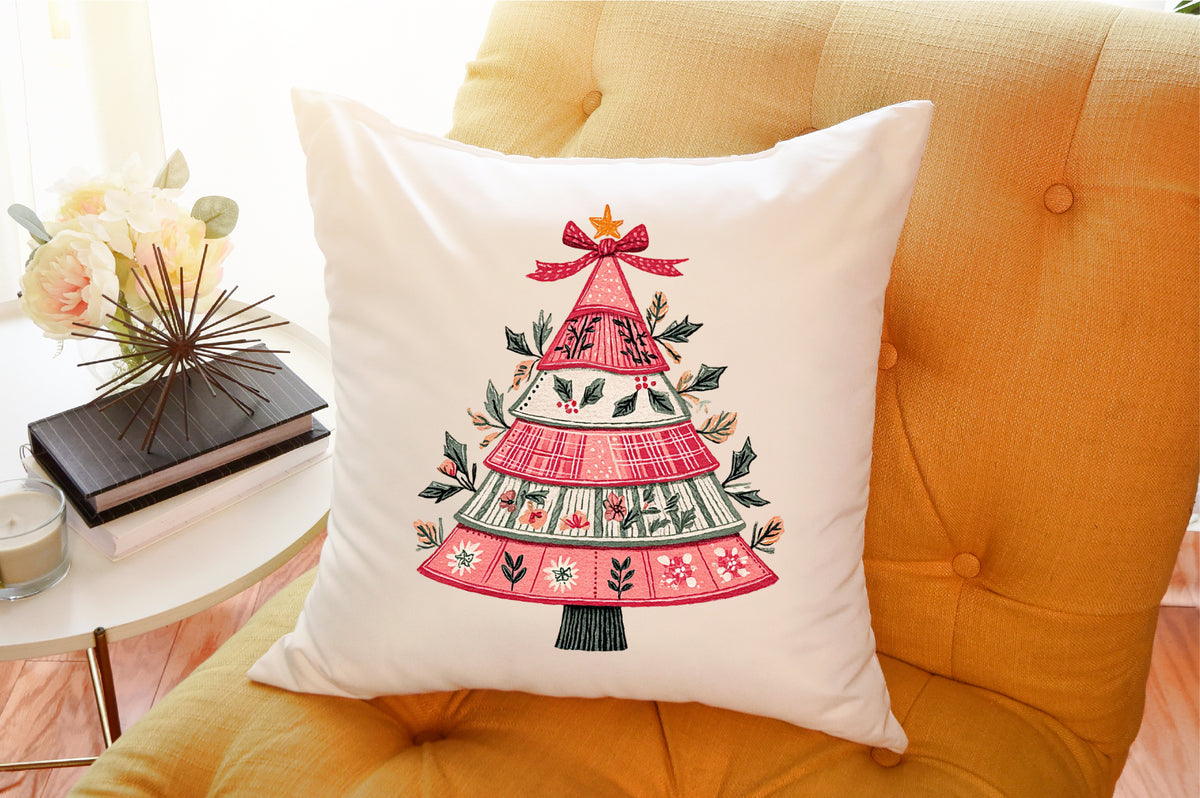 Vintage Retro Patchwork Christmas Tree PNG