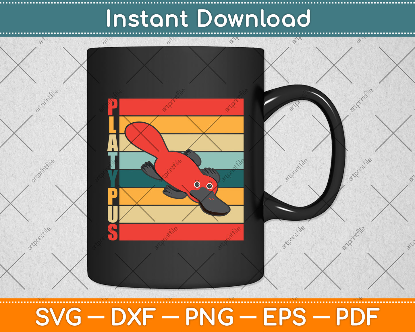 Vintage Retro Platypus Svg Png Dxf Digital Cutting File