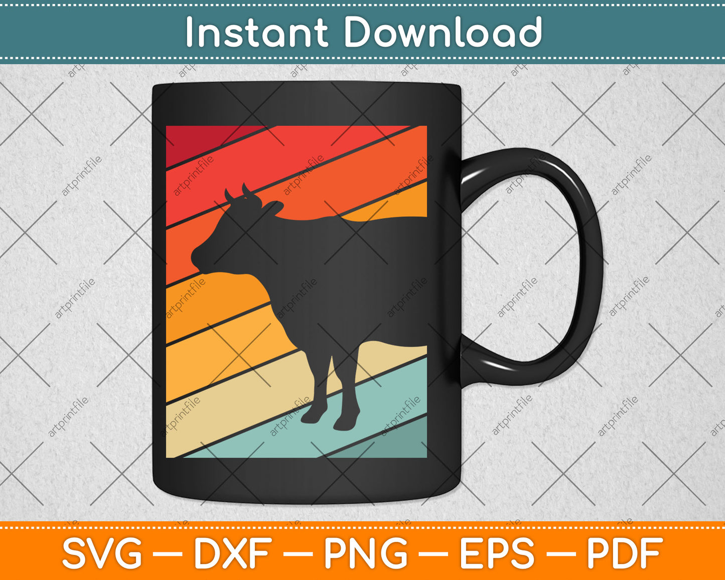 Vintage Retro Style Cow Lover Svg Digital Cutting File