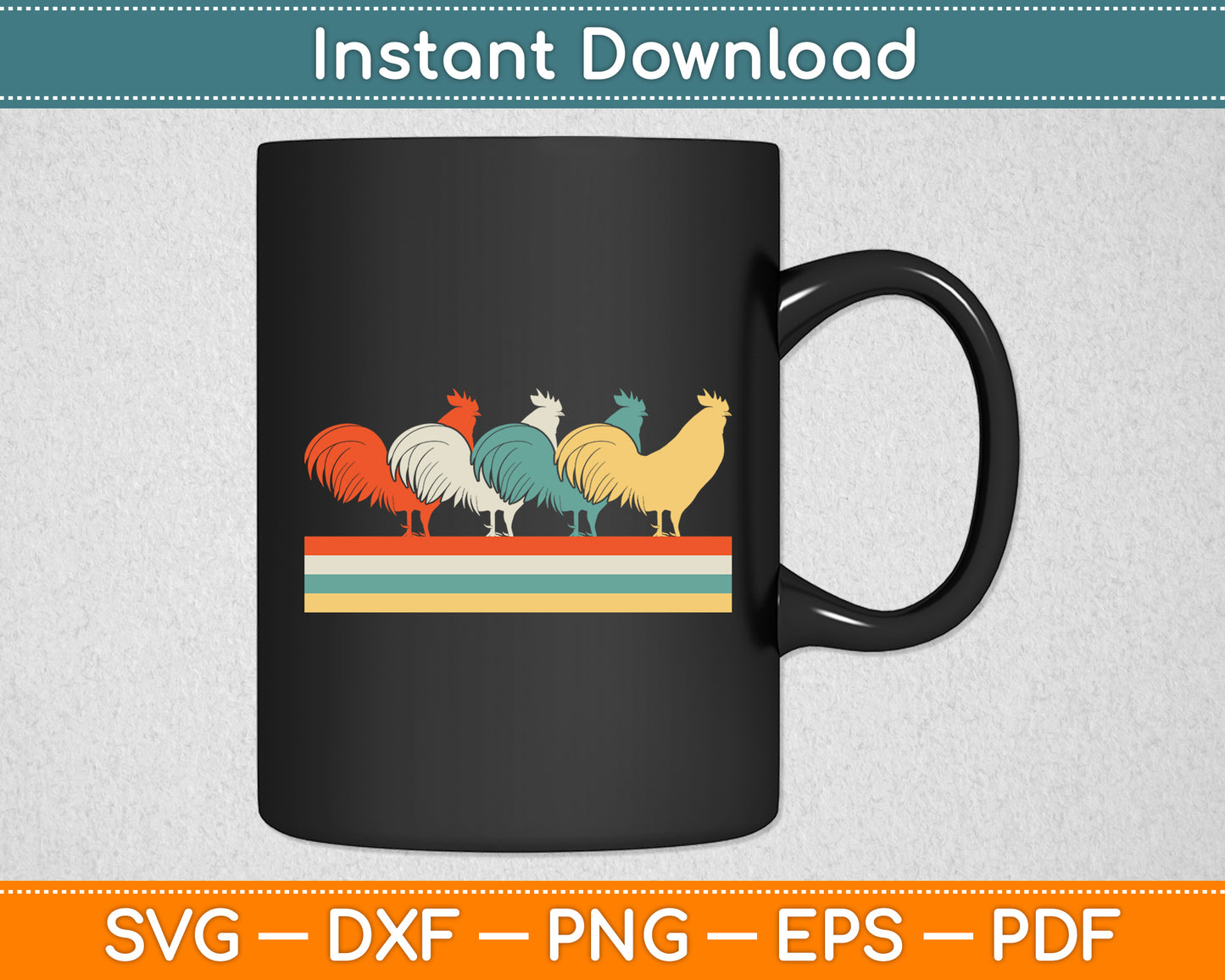 Vintage Retro Style Roosters Chicken Svg Png Dxf Digital Cutting File
