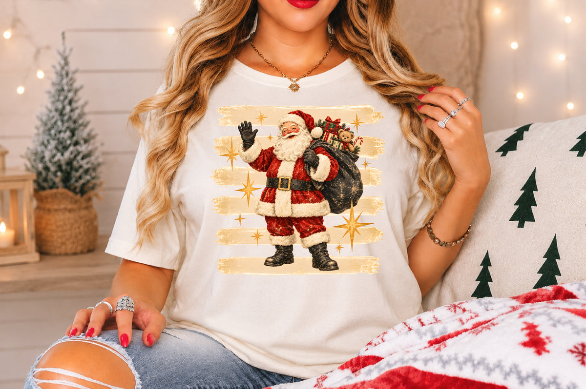 Vintage Santa Claus Christmas PNG Retro Santa Gift Bag Sublimation