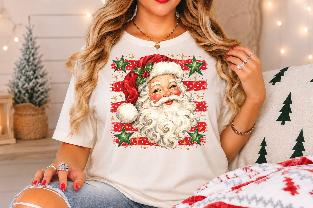 Vintage Santa Claus Head PNG Christmas Retro Holiday Sublimation Design