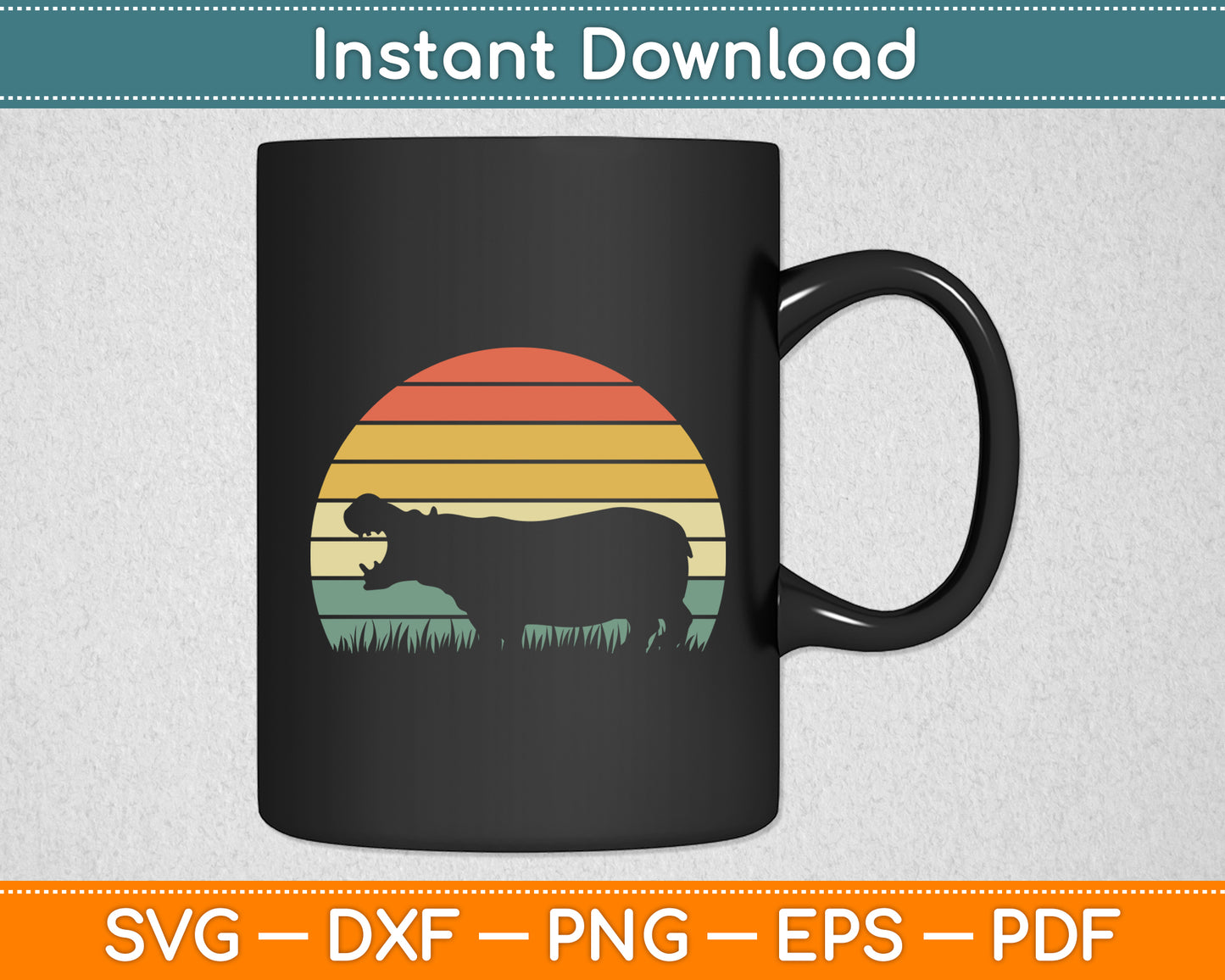 Vintage Hippopotamus Retro Sunset Hippo Svg Png Dxf Digital Cutting File