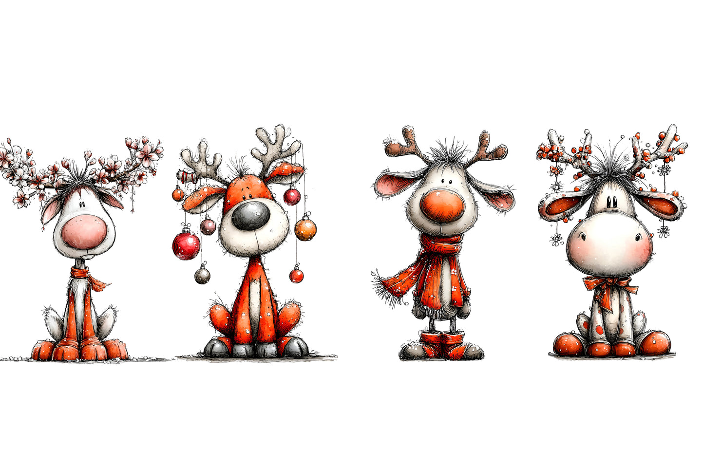 Whimsical Christmas Reindeer Clipart PNG Bundle