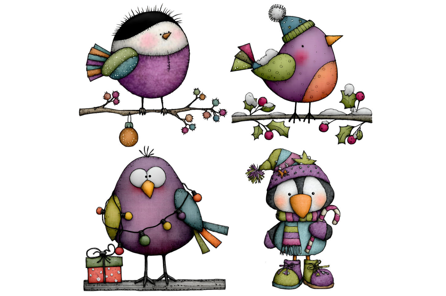 Whimsical Christmas Bird Clipart PNG Bundle