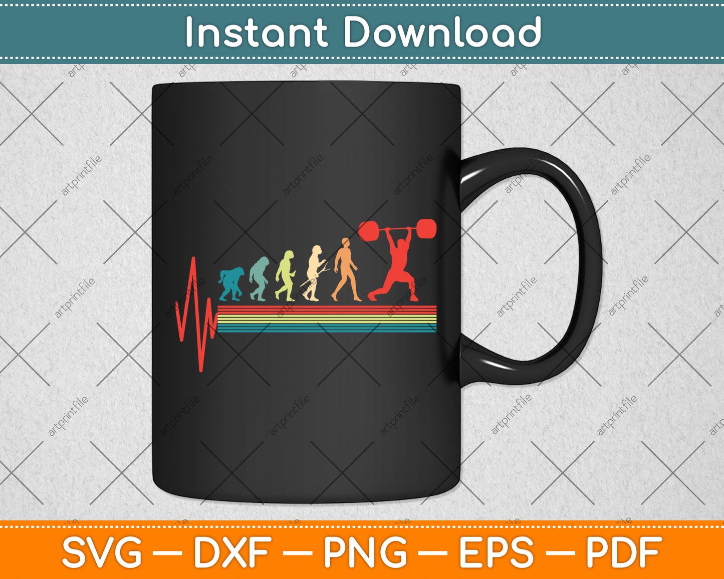 Weightlifting Vintage Heartbeat Evolution Svg Digital Cutting File