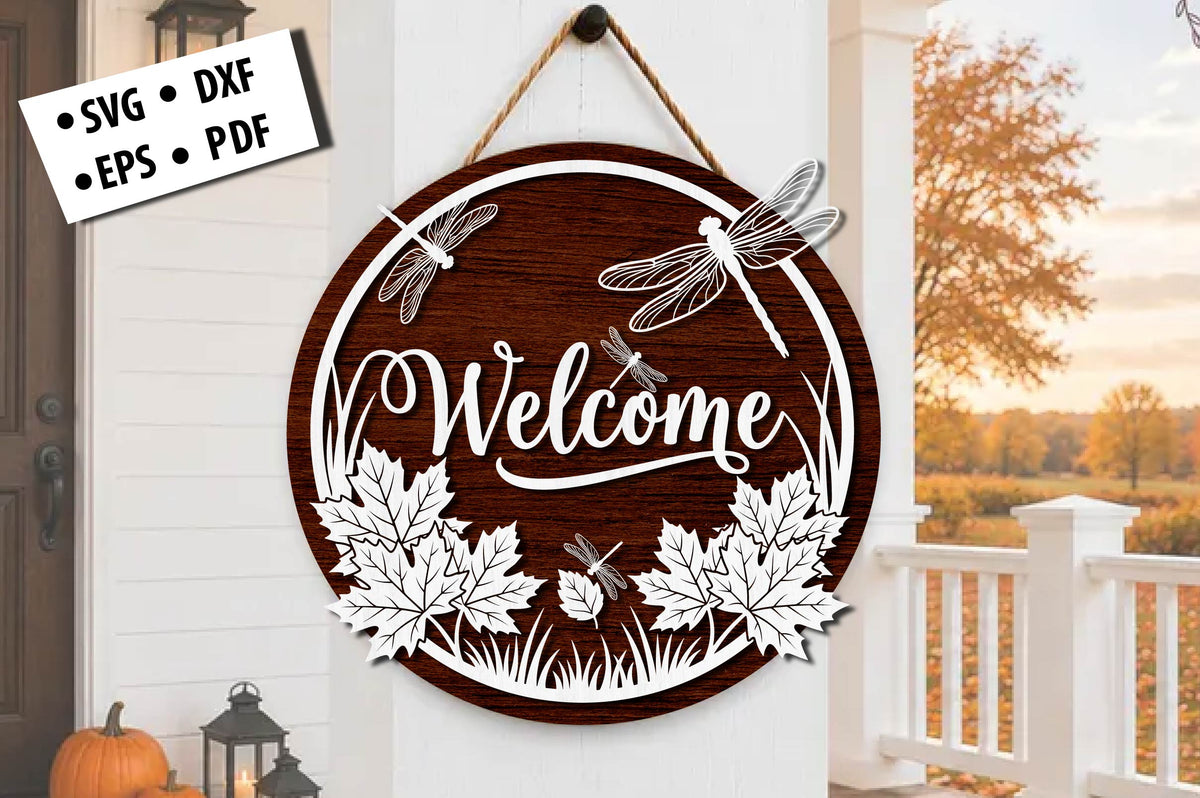 Welcome Dragonfly Maple Leaf Laser Cut SVG