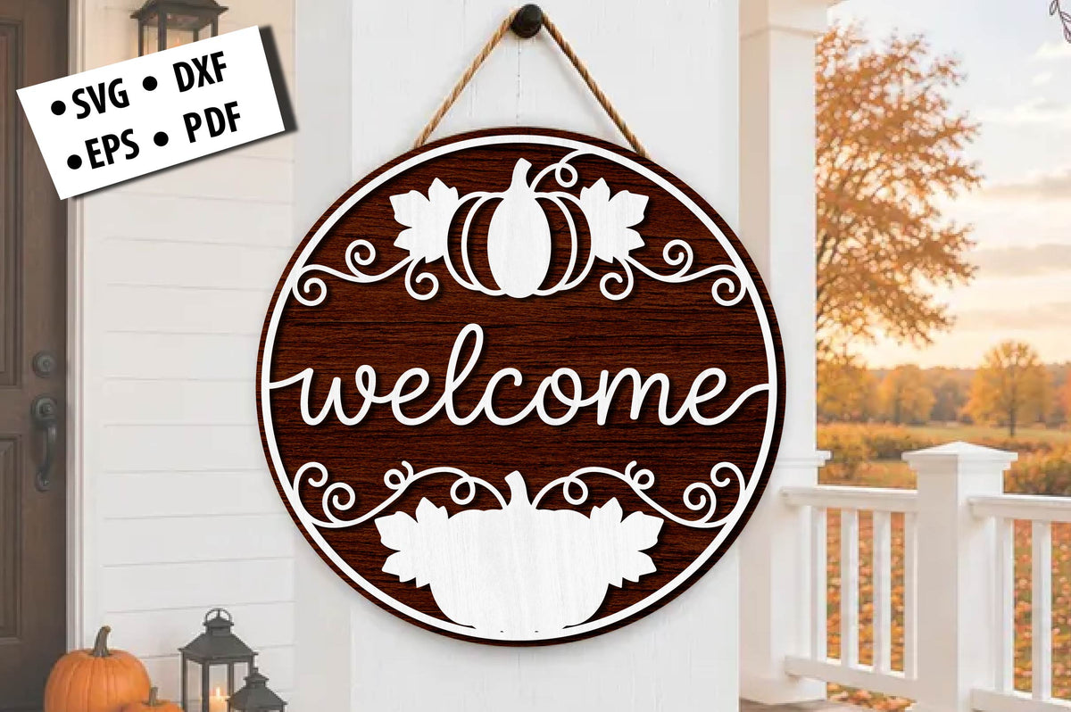 Welcome Pumpkin Vine Fall Laser Cut SVG