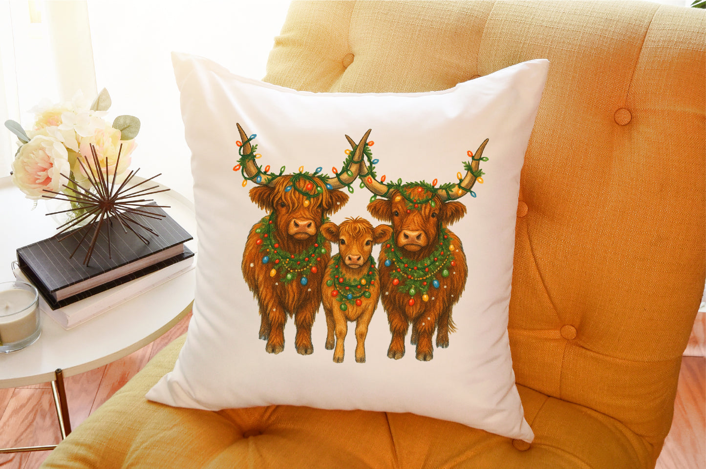 Watercolor Western Christmas Highland Cow Family Clipart Country Holiday PNG