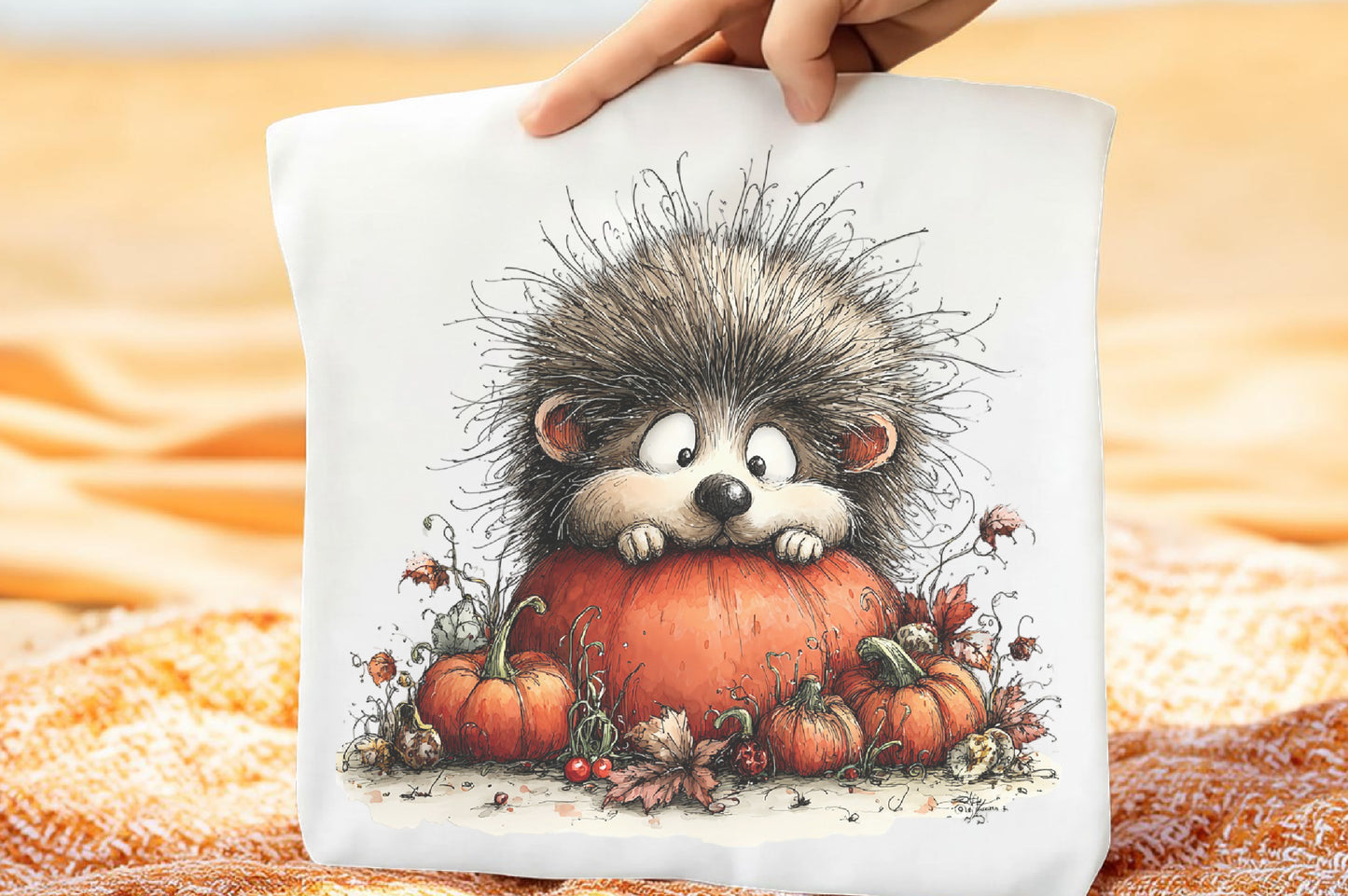 Whimsical Autumn Hedgehog PNG Cute Fall Hedgehog Animal Clipart Bundle