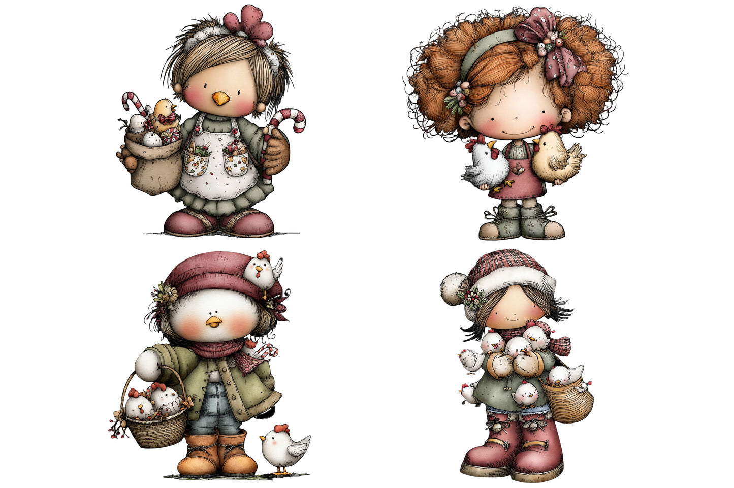 Christmas Crazy Chicken Lady Clipart PNG Bundle