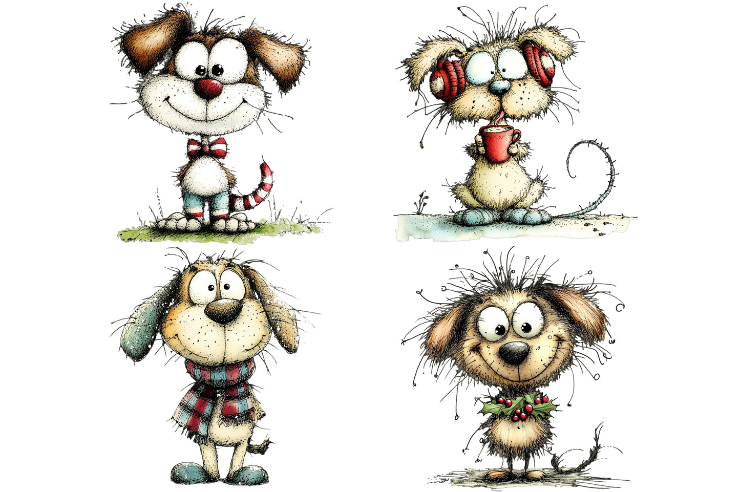 Whimsical Christmas Dog Clipart PNG Bundle