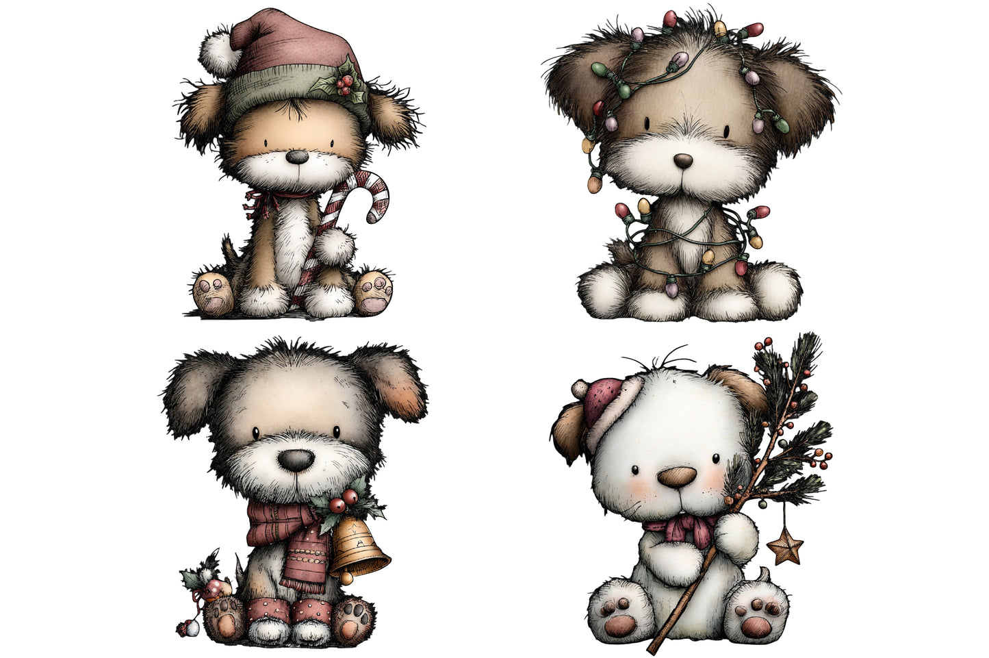Whimsical Christmas Dog Clipart PNG Bundle