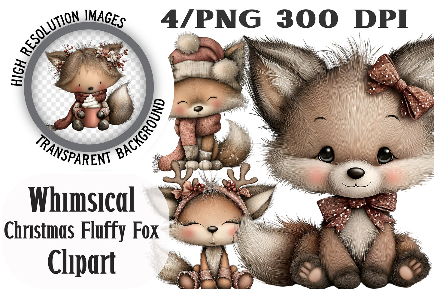 Whimsical Christmas Fluffy Fox Clipart PNG