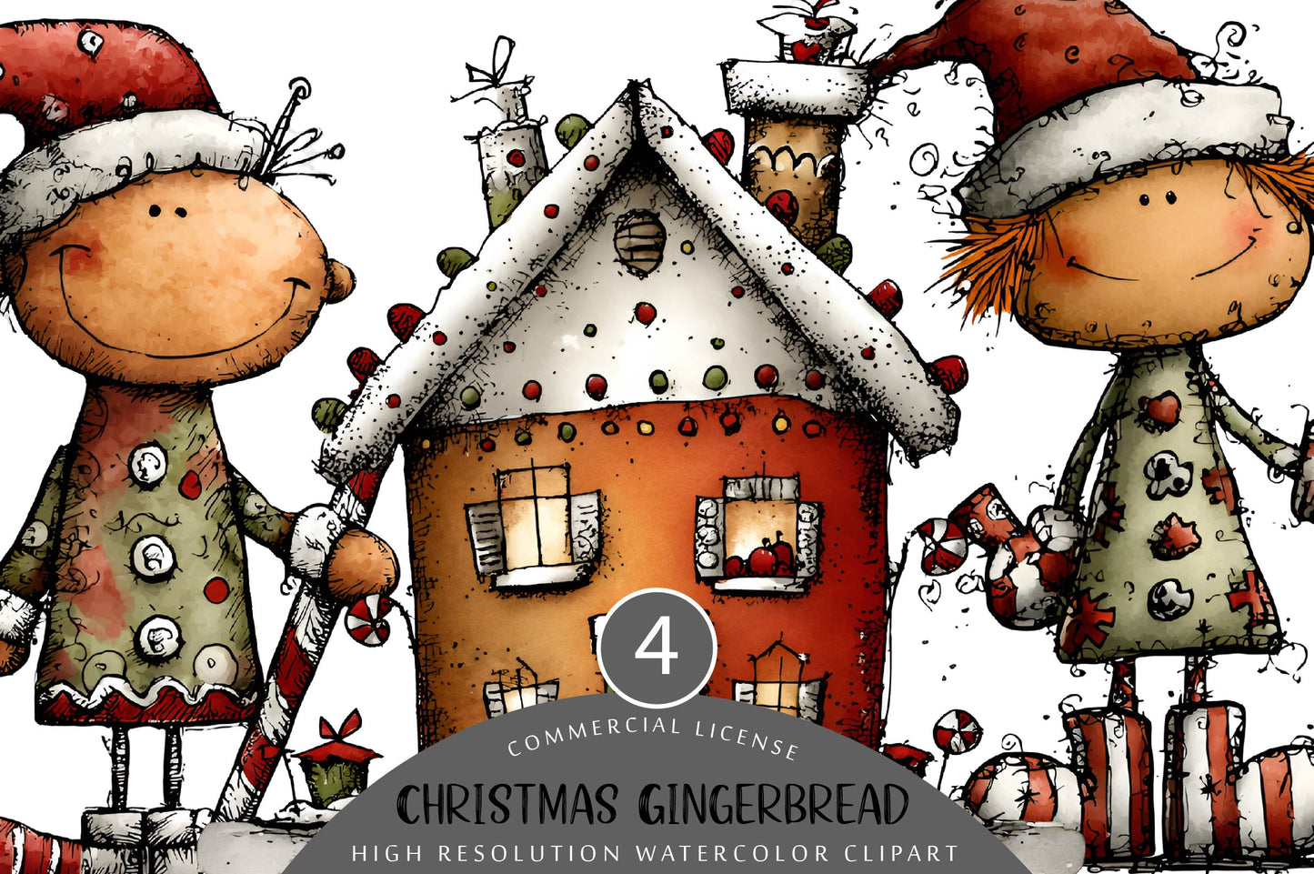 Whimsical Christmas Gingerbread Clipart PNG