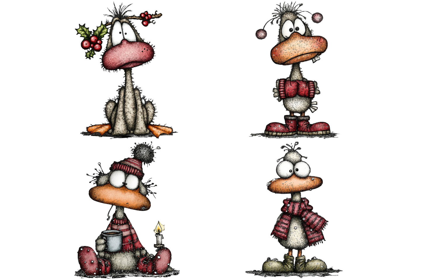 Whimsical Christmas Goose Clipart PNG Bundle