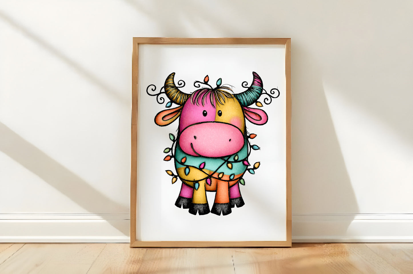 Whimsical Christmas Highland Cow Clipart PNG