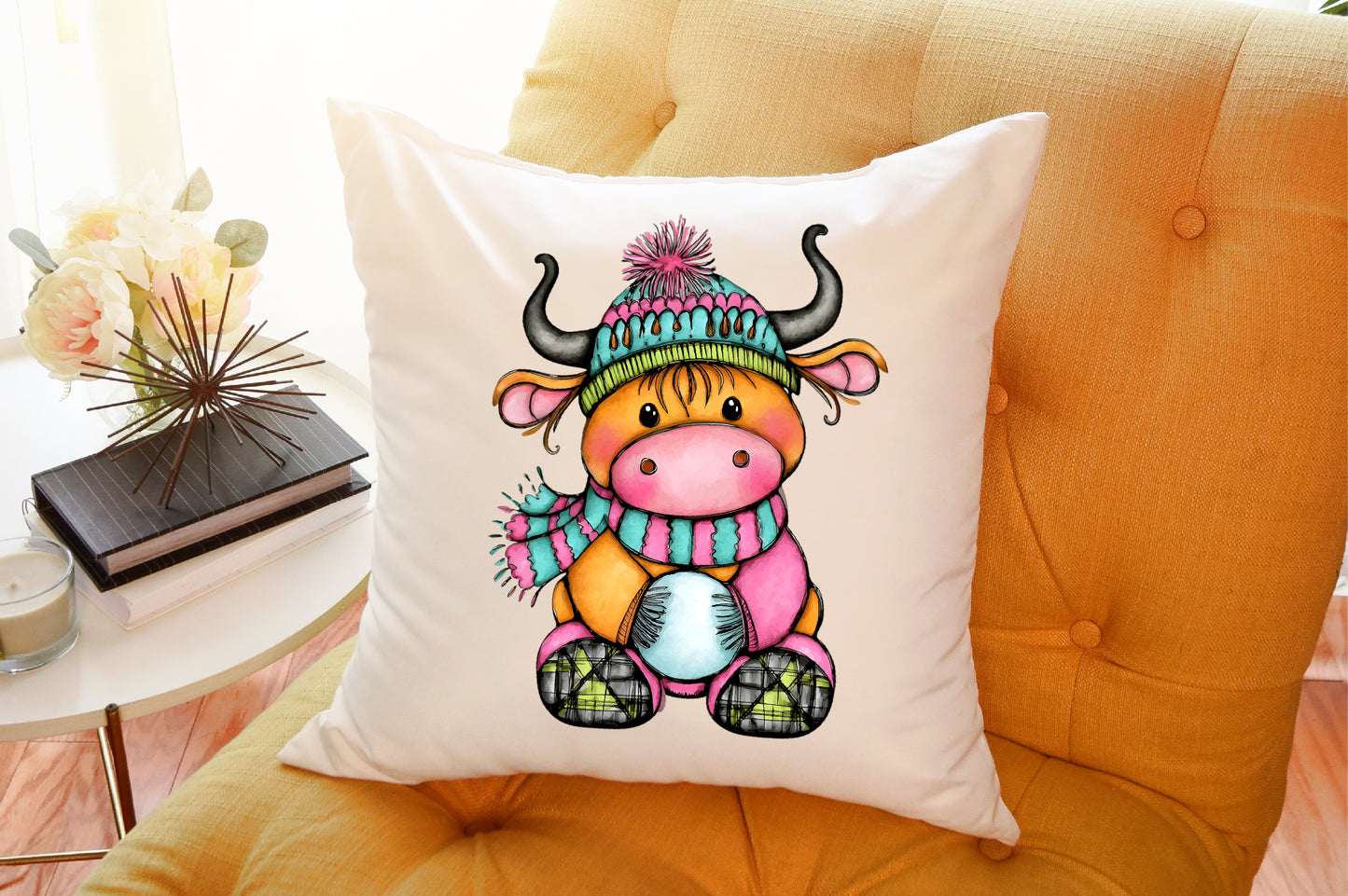Whimsical Christmas Highland Cow Clipart Cute Holiday Cow PNG Bundle