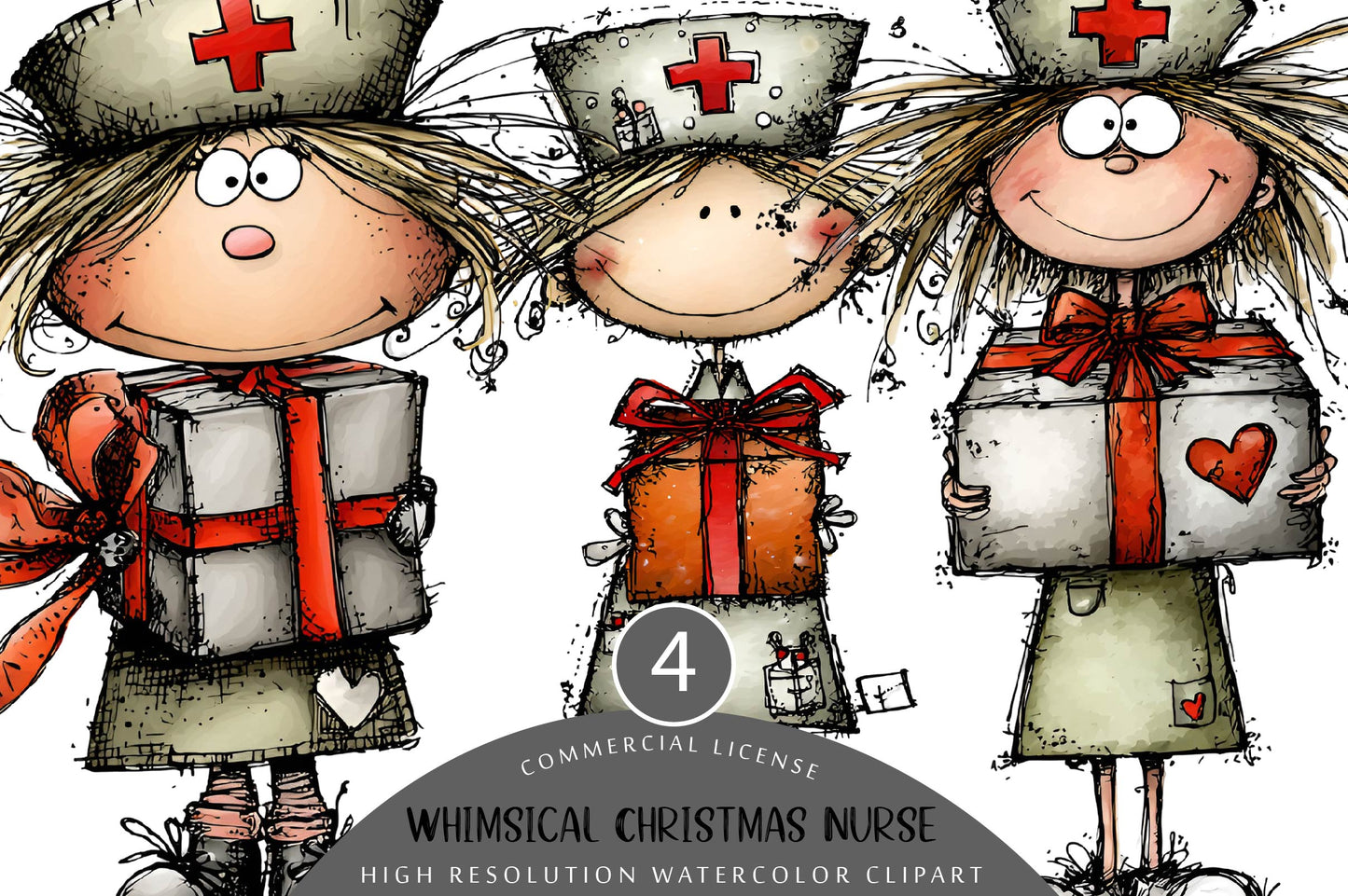 Whimsical Christmas Nurse Clipart PNG