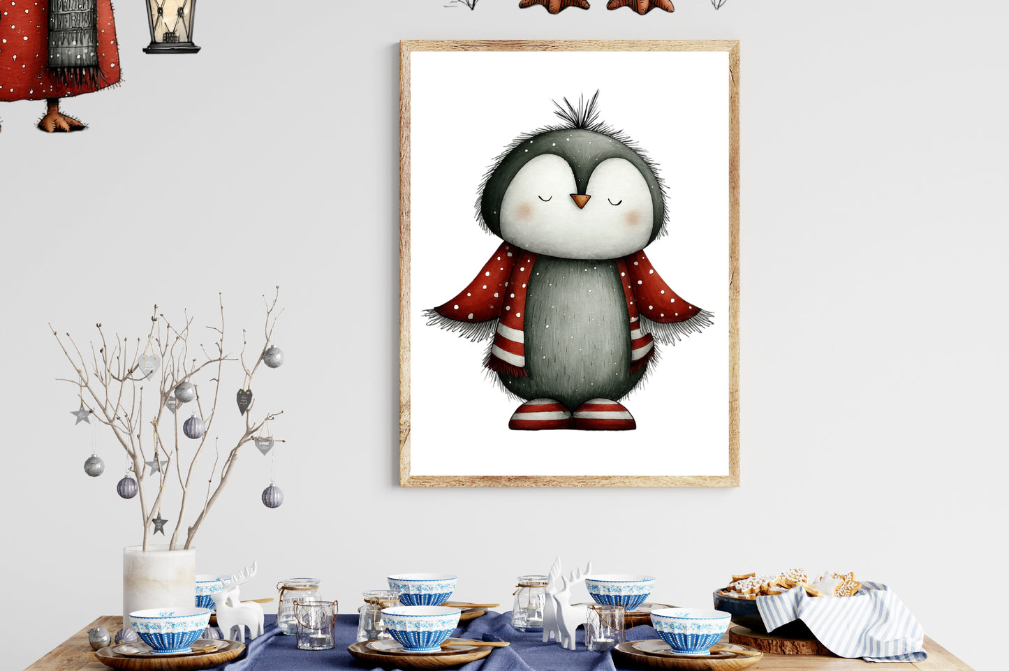 Whimsical Christmas Penguin Clipart PNG Sublimation