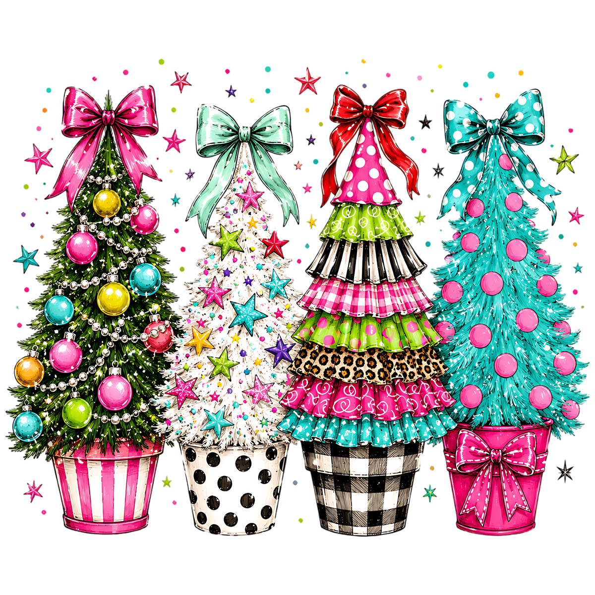 Whimsical Christmas Trees PNG