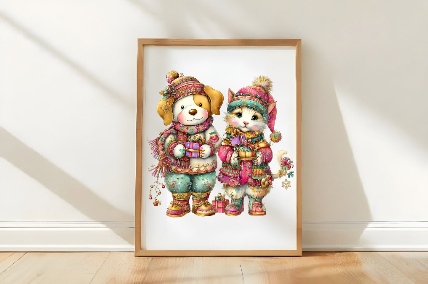 Whimsical Winter Cat & Dog Clipart PNG