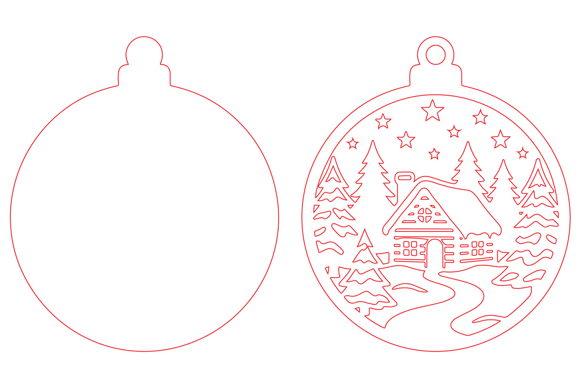 Winter Cabin Christmas Ornament Laser Cut SVG