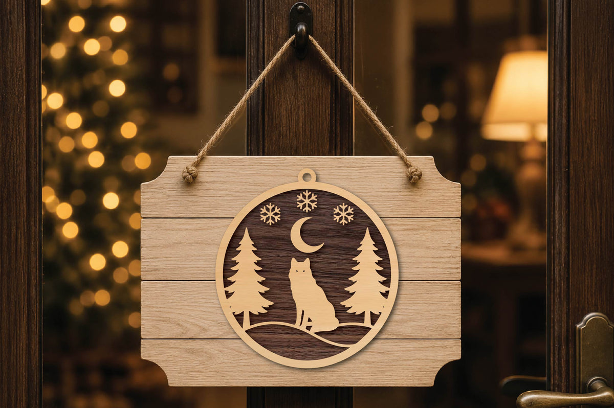 Winter Fox Christmas Ornament Laser Cut SVG